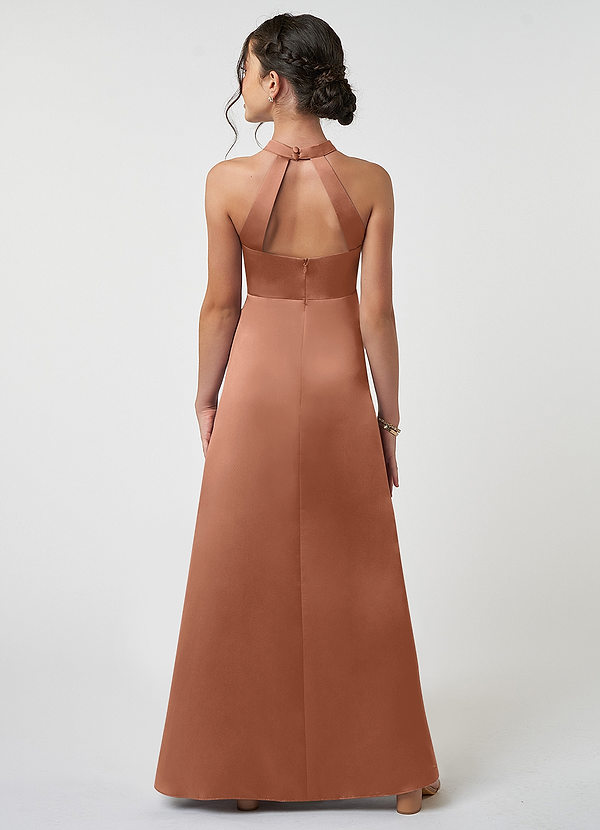 Azazie Laurel A-Line Matte Satin Floor-Length Junior Bridesmaid Dress image2