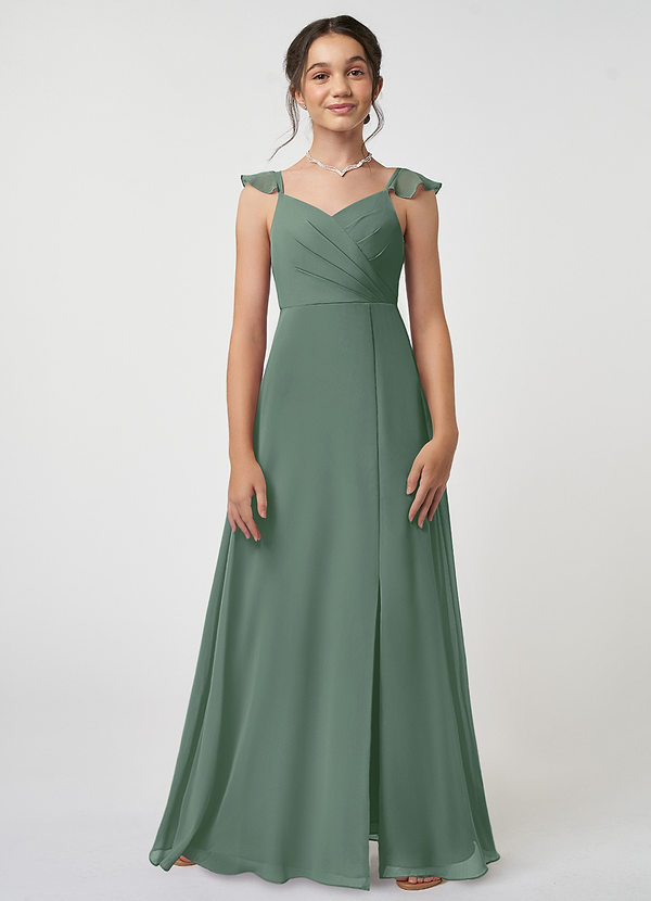 Azazie Amada Junior Eucalyptus A-Line Ruched Chiffon Dress image1