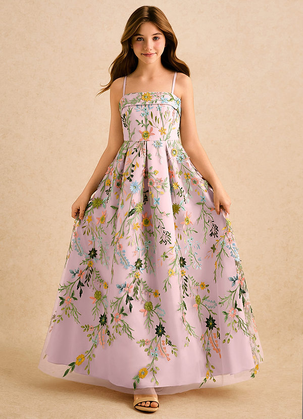 Azazie Lark Girls Formal Flower Girl Dresses Candy Pink A-Line Pleated Lace Dress image1