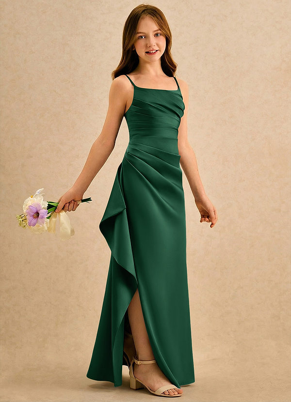 Azazie Cannoli Girls Formal Sukienki dla dziewczynek sypiących kwiaty Linia A Pofałdowany Matowy satynowy Długość podłogi Sukienka image1