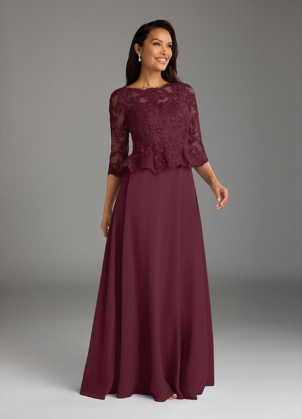 Azazie Averie Brautmutterkleider A-Linie Bootshals Pailletten Chiffon Kleid Cabernetrot image1