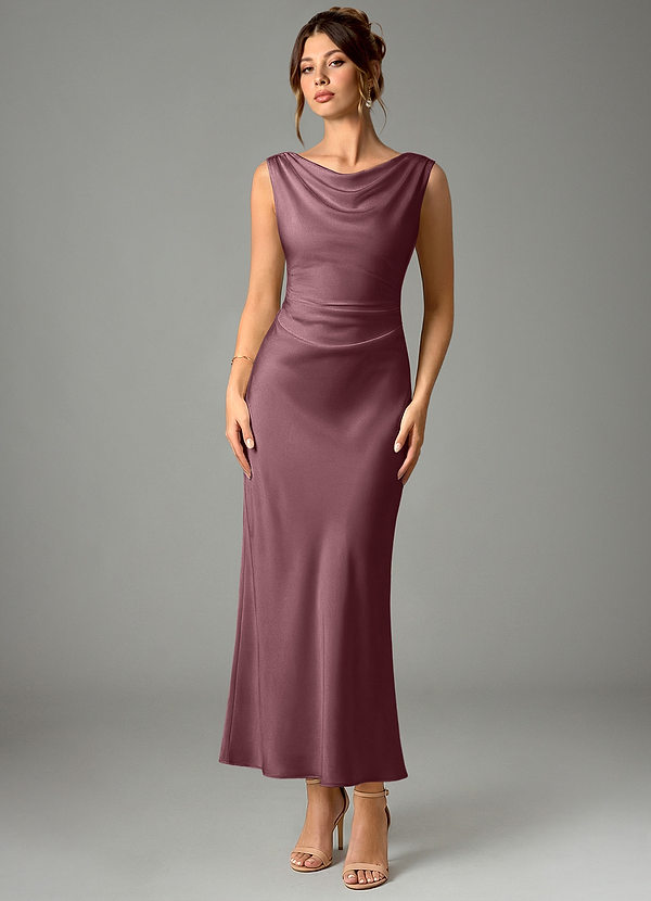 Azazie Kieryn Robes de demoiselle d'honneur Robe Sirène en Satin extensible Plissé Améthyste image1