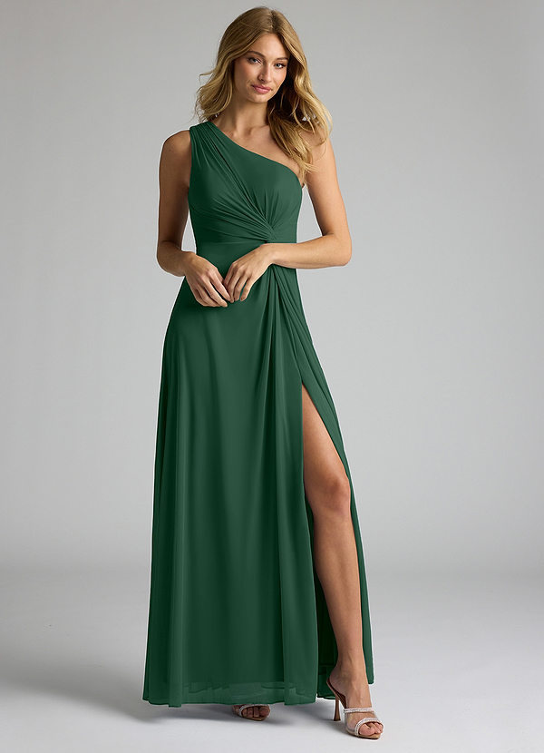 Azazie Brooke Bruidsmeisjes Jurken Jurk van Mesh met A-Lijn One-Shoulder Donkergroen image1