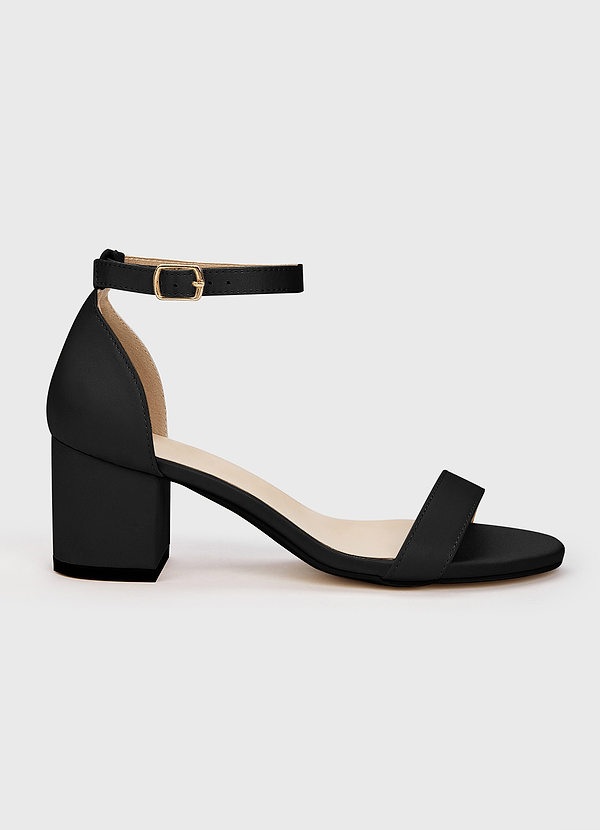 front Matching Color Matte Satin One Strap Buckle Block Heel Sandals