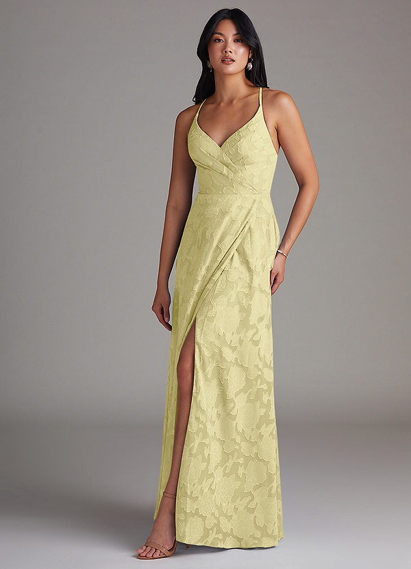 Azazie Davis Brautjungfernkleider A-Linie Plissee Blumen-Burnout Kleid Zitronensorbet image1