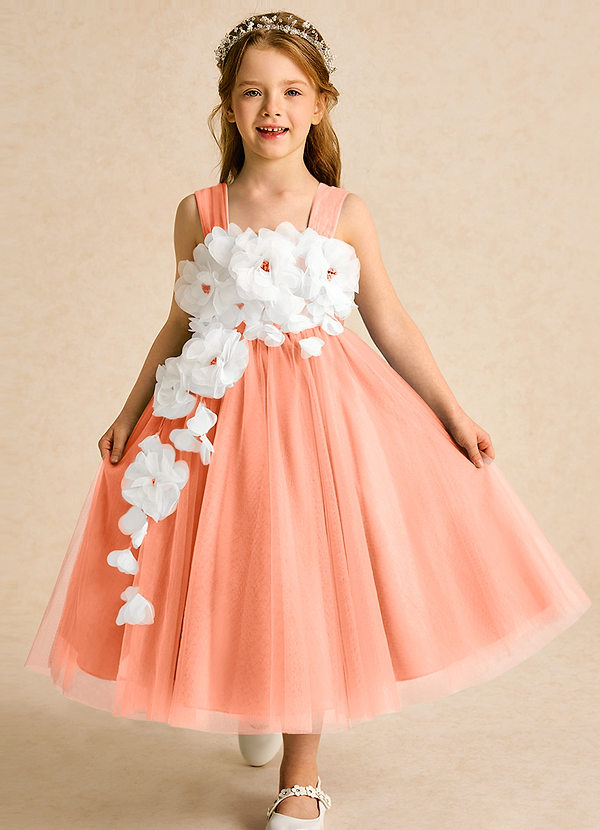 Azazie Dovey Abiti da Ragazza di Fiori Abito Principessa in Tulle Fiocco Tramonto image1