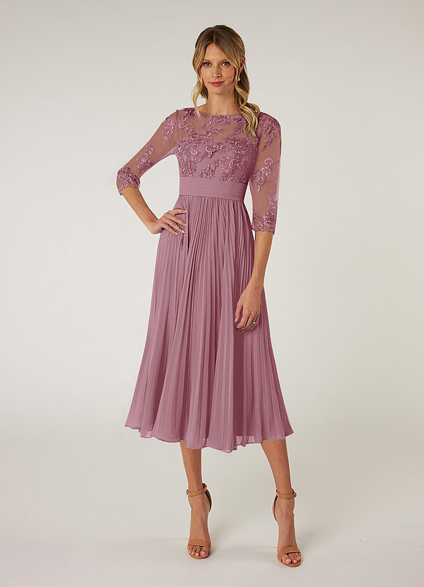 Azazie Tutu Robe Mère de la Mariée & du Marié Robe Trapèze en Mousseline de soie Col bateau Dentelle Mauve Vintage image1