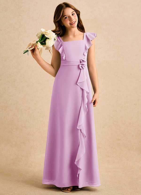 Azazie Soso Girls Formal Sukienki dla dziewczynek sypiących kwiaty Linia A Pofałdowany Szyfon Długość podłogi Sukienka image1