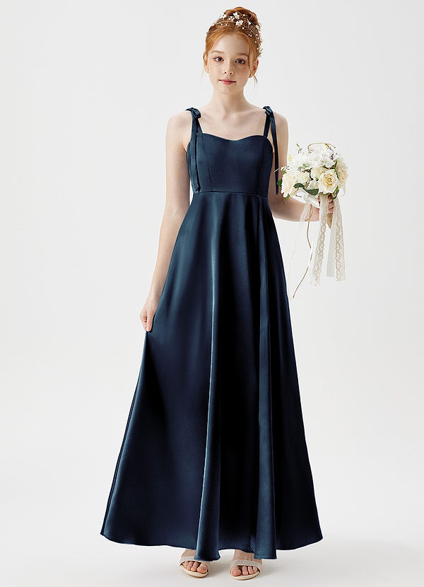 Azazie Rosey Junior A-Linie Herzausschnitt Metallischer Satin Kleid Dunkelmarine image1