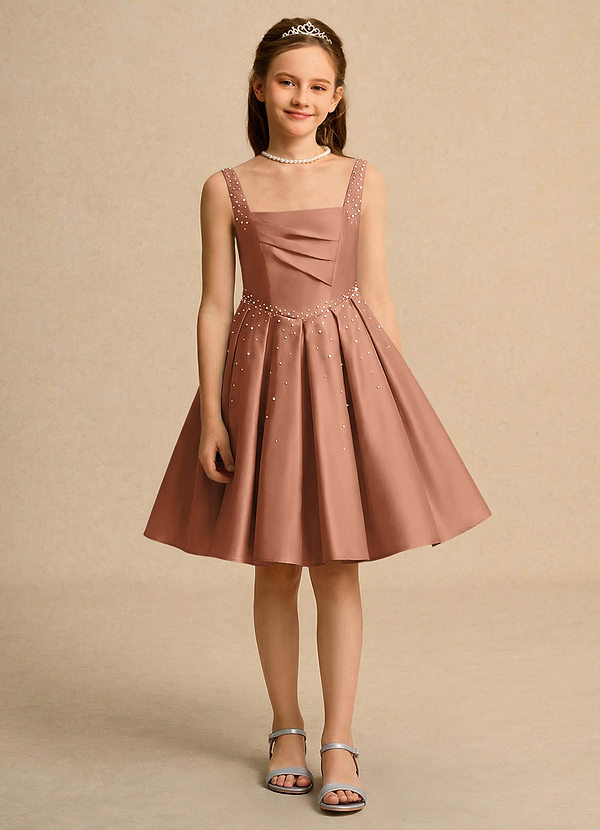 Azazie Jello Flower Girl Dresses Bronzer Ball-Gown Pleated Matte Satin Dress image1