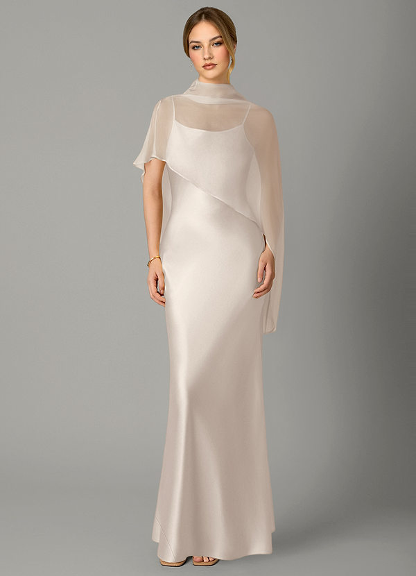 Jaleesa Bridesmaid Dresses White Alabaster Sheath High Neck Stretch Satin Dress image1