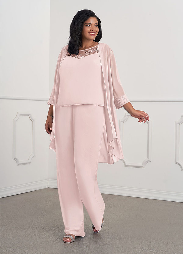 Azazie Maura Robes de mère de la mariée Robe Combinaison/Tailleur Pantalon en Mousseline de soie Sequins Rose Pâle image1