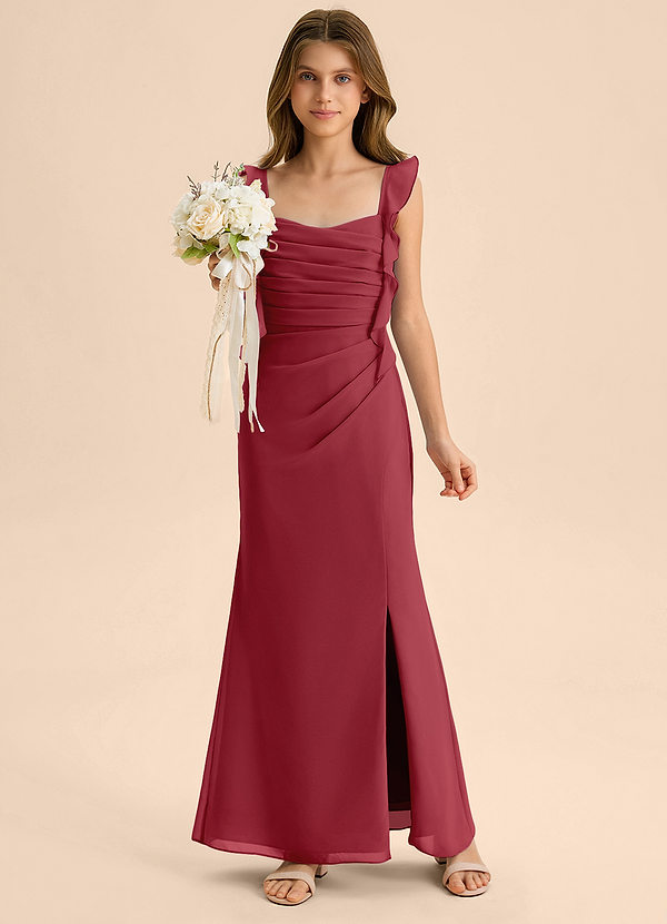 Azazie Jessamine Junior Pomegranate Mermaid Sweetheart Neckline Chiffon Dress image1