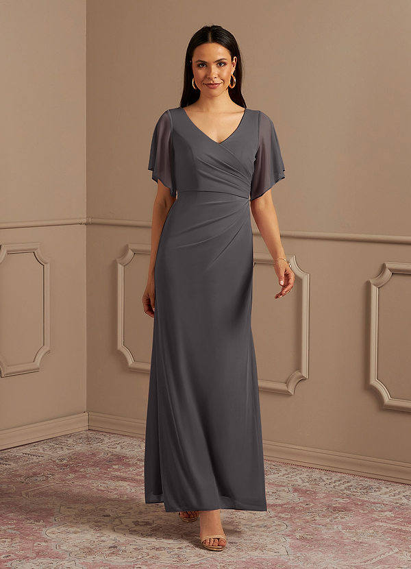 Azazie Selah Mother of the Bride Dresses A-Line V-Neck ruched Mesh Floor-Length Dress image1