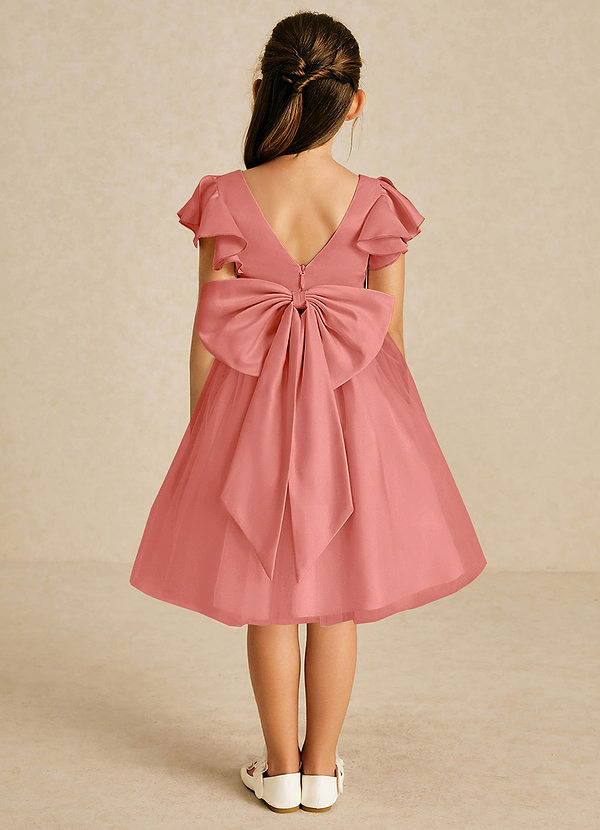 Azazie Kaeya Flower Girl Dresses Salmon Pink A-Line Bow Tulle Dress image1