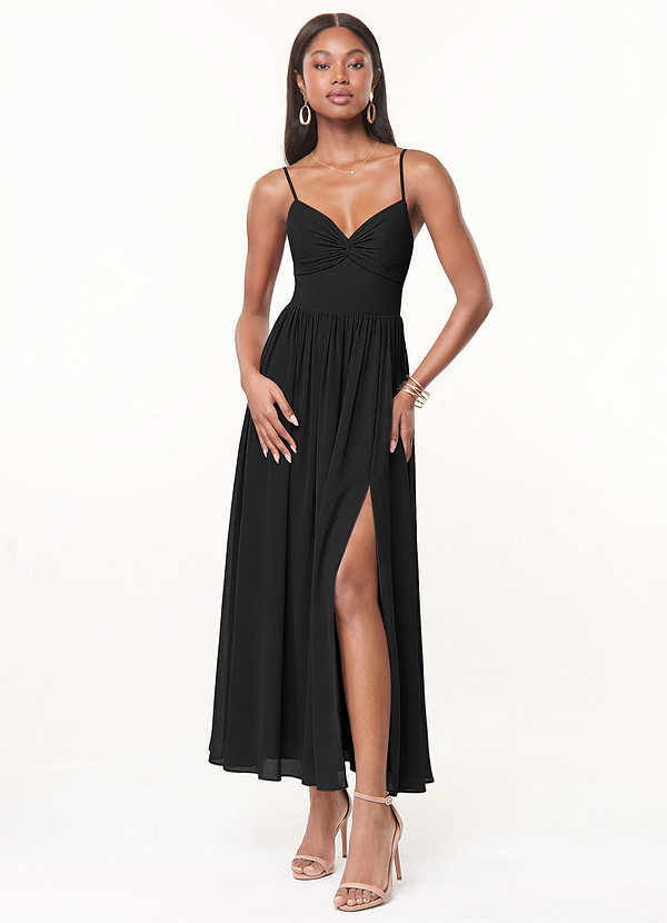 Azazie Zeya 신부 들러리 드레스 A라인 주름진 쉬폰 발목 길이 드레스 image1