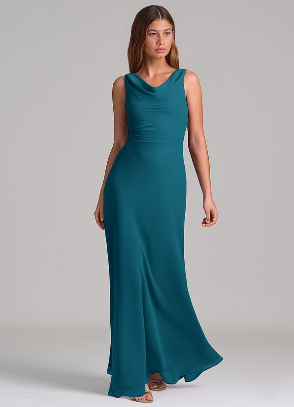 Azazie Nerine Brudtärneklänningar Klä av A-Linje i Chiffong Plisserad Bläckblå image1