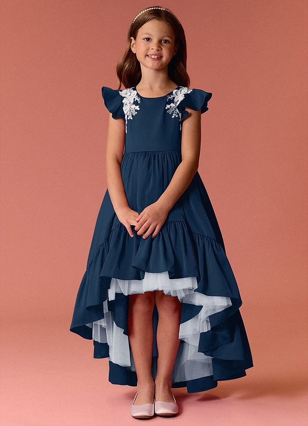 Barbie ♥ Azazie Flower Girl Dresses Dark Navy A-Line Lace Stretch Satin Dress image1