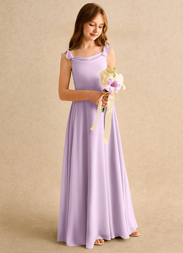 Azazie Puppy Girls Formal Blumenkinder Kleider A-Linie Plissee Chiffon Kleid Frostiges Flieder image1