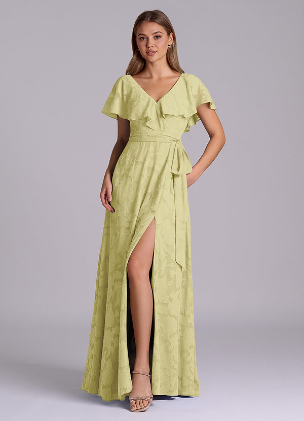 Azazie Lainey Robes Demoiselle d'honneur Robe Trapèze en Blumen-Burnout avec poches Sorbet Citron image1