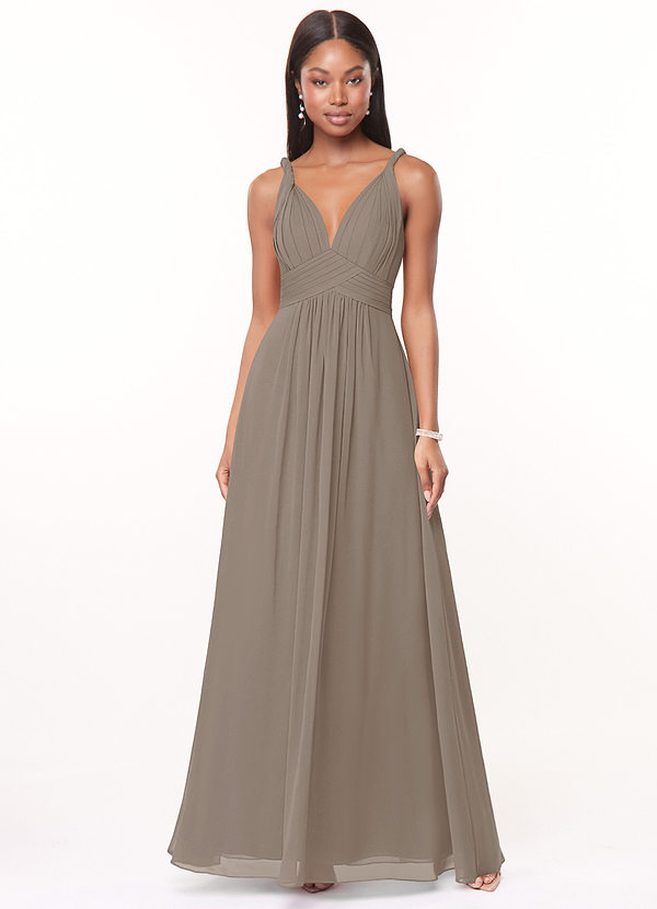 Azazie Maren Abiti da Damigella Abito A-Line in Chiffon Plissettato Taupe image1