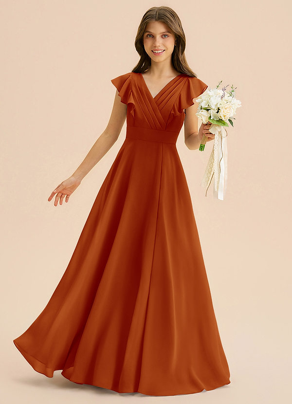 Azazie Anysa Junior Robe Trapèze en Mousseline de soie Rayé Paprika image1