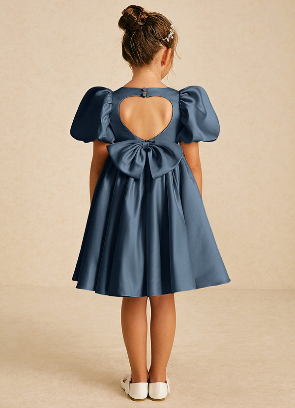 Azazie Muffin Flower Girl Dresses Neptune A-Line with Sleeves Matte Satin Dress image1