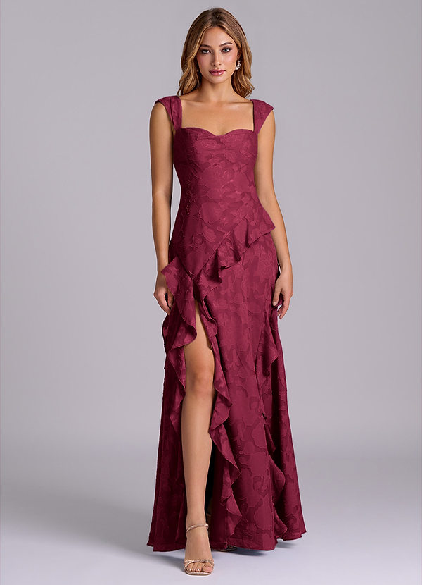 Sloane Bridesmaid Dresses Burgundy A-Line Sweetheart Neckline Floral Burnout Dress image1