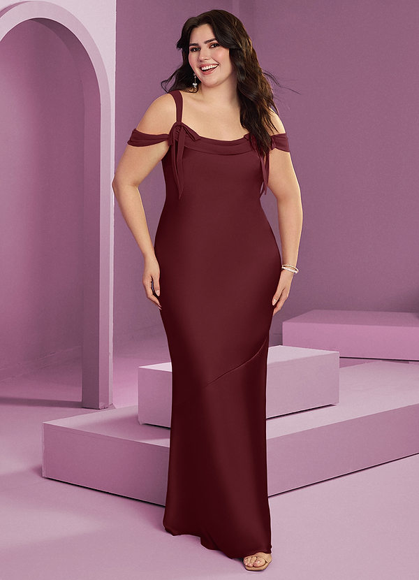 Barbie ♥ Azazie Vestidos Dama de Honor Vestido de Cabernet de Satén Elástico de Corte Recto con Plisado image1
