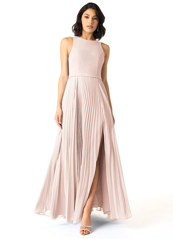 Azazie Lindie Vestidos Dama de Honor Vestido de Pétalo De Rosa de Gasa de Corte en A con Cuello en V plisado image1