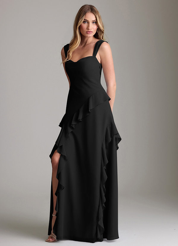 Azazie Sloane Bridesmaid Dresses Black A-Line Sweetheart Neckline Chiffon Dress image1