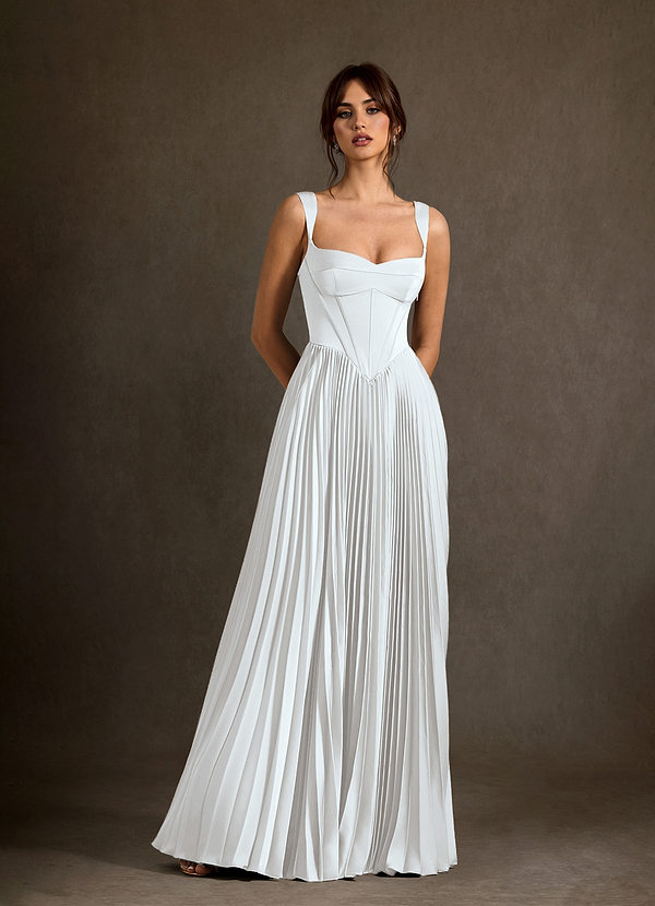 Azazie Dean Robe de Mariée Robe Fourreau en Satin extensible Encolure en Forme de Cœur Blanc De Diamant image1