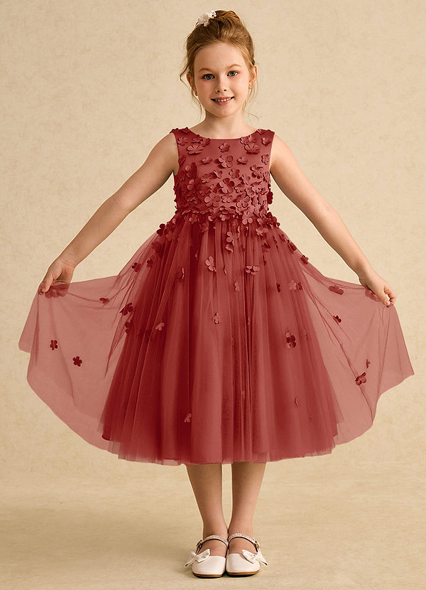 Azazie Lana Flower Girl Dresses Terracotta A-Line Sleeveless Matte Satin Dress image1
