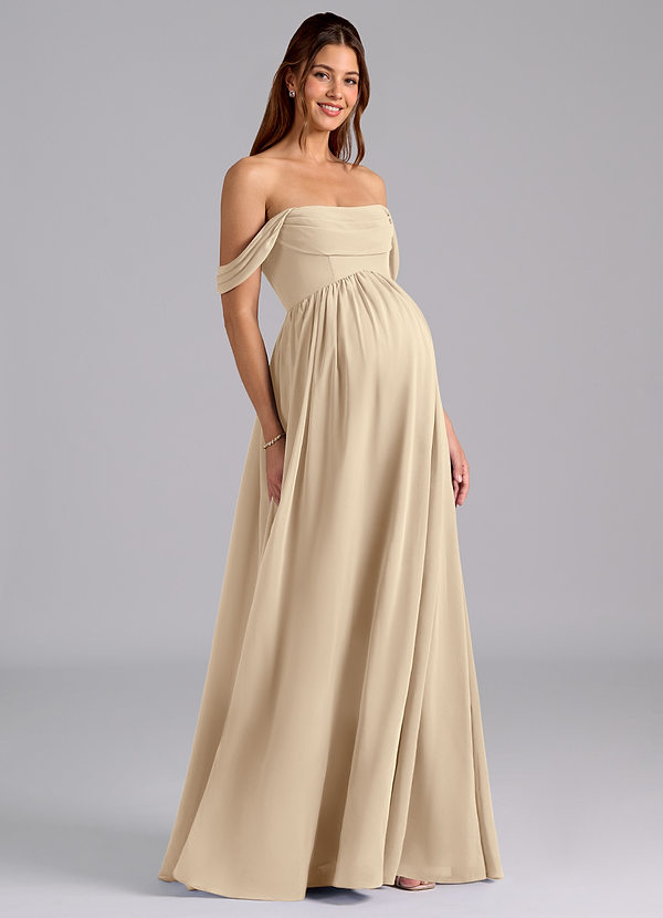 Azazie Saige Maternity Bridesmaid Dresses A-Line Pleated Chiffon Floor-Length Dress image1