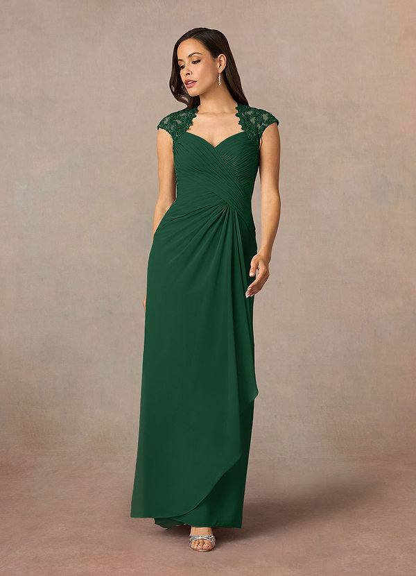 Azazie Birdie Mother of the Brides Dresses Dark Green A-Line Queen Anne Sequins Chiffon Dress image1