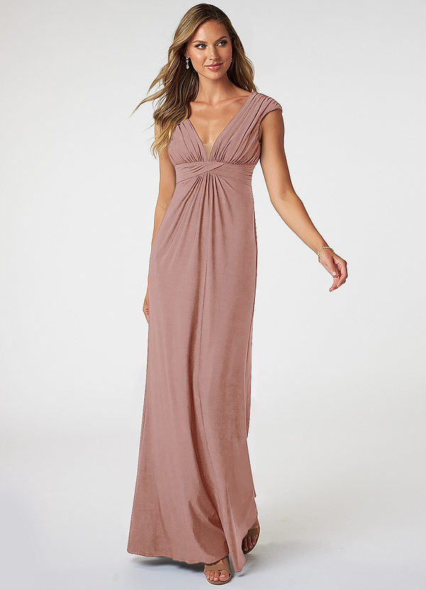 Azazie Rena Bridesmaid Dresses A-Line Pleated Luxe Knit Floor-Length Dress image1