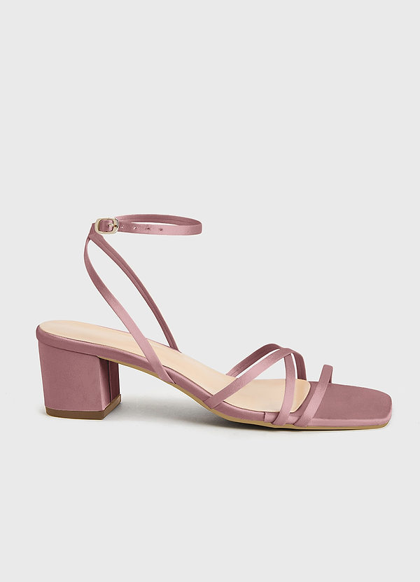 front Matching Color Matte Satin Cross Strips Block Heel Sandals
