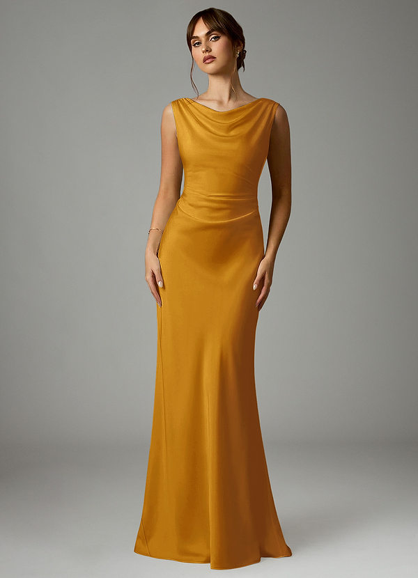 Azazie Kieryn Brautjungfernkleider Meerjungfrau-Linie Plissee Stretch-Satin Kleid Butterscotch image1