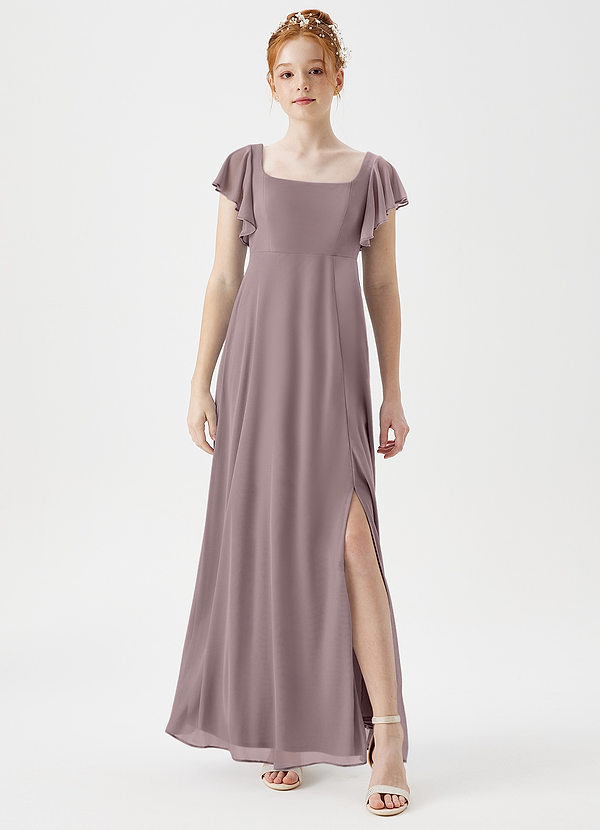 Azazie Bondi Junior Dusk A-Line Side Slit Mesh Dress image1