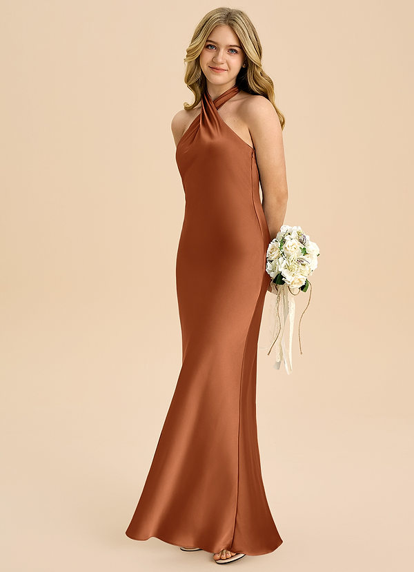 Azazie Chickie Junior Etui Plissee Stretch-Satin Kleid Kupfer image1