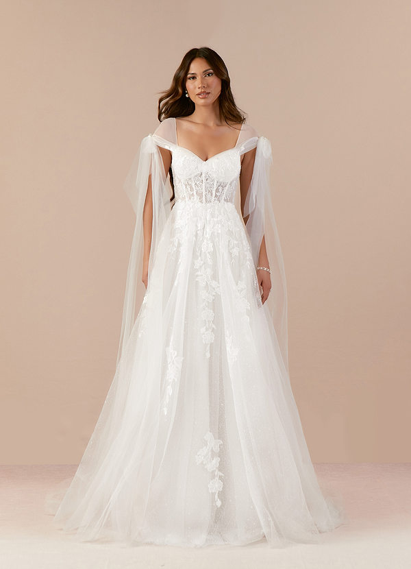 Azazie Ziza Wedding Dresses Diamond White A-Line Lace Tulle Dress image1