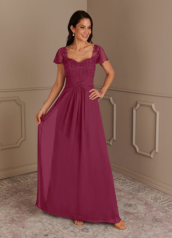 Azazie Gwenyth Brautmutterkleider A-Linie Spitze Chiffon Kleid Maulbeerrot image1