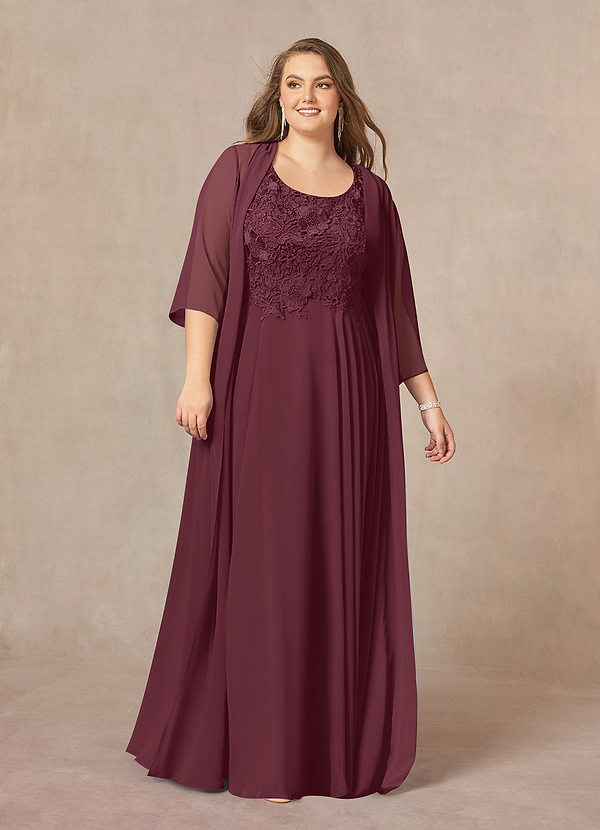 Azazie Kana Abiti da Mamma Sposa Abito A-Line in Chiffon in Pizzo con Scollo a U Cabernet image1