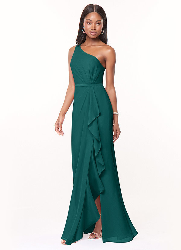 Azazie Liza Bridesmaid Dresses Peacock Mermaid One Shoulder Chiffon Dress image1