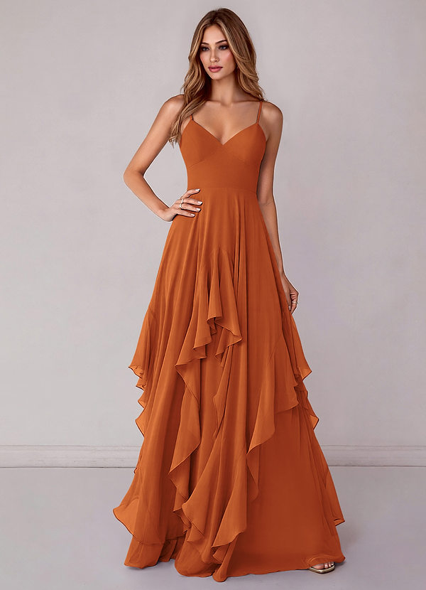 Azazie Zaina Bridesmaid Dresses Cinnamon A-Line Chiffon Dress image1