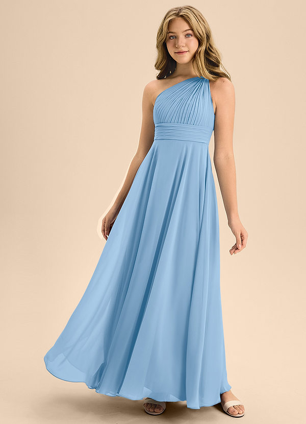 Azazie Charlize Junior Powder Blue A-Line Pleated Chiffon Dress image1