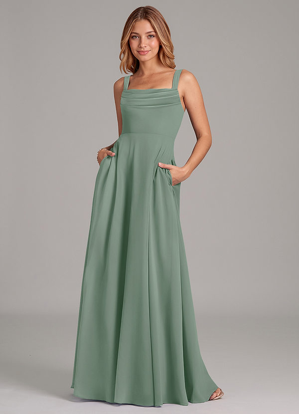 Azazie Shaude Bridesmaid Dresses Silver Sage A-Line Pleated Chiffon Dress image1