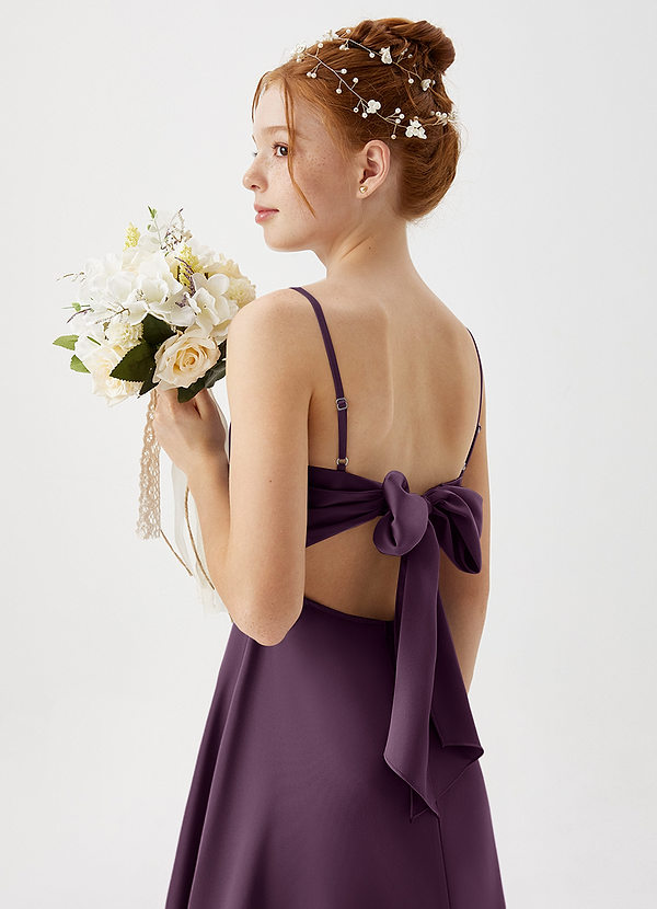 Azazie Shale Junior Plum A-Line Stretch Satin Dress image1