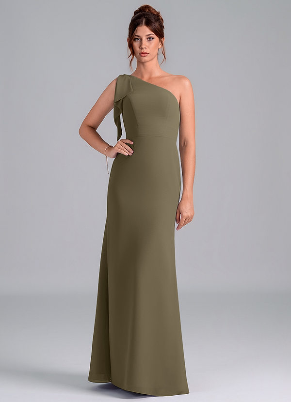 Azazie Rinna Bridesmaid Dresses Willow Green Mermaid One Shoulder Chiffon Dress image1