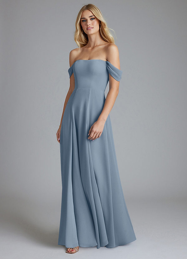 Azazie Seriana Brudtärneklänningar Klä av A-Linje i Chiffong Av axeln Dammblå image1